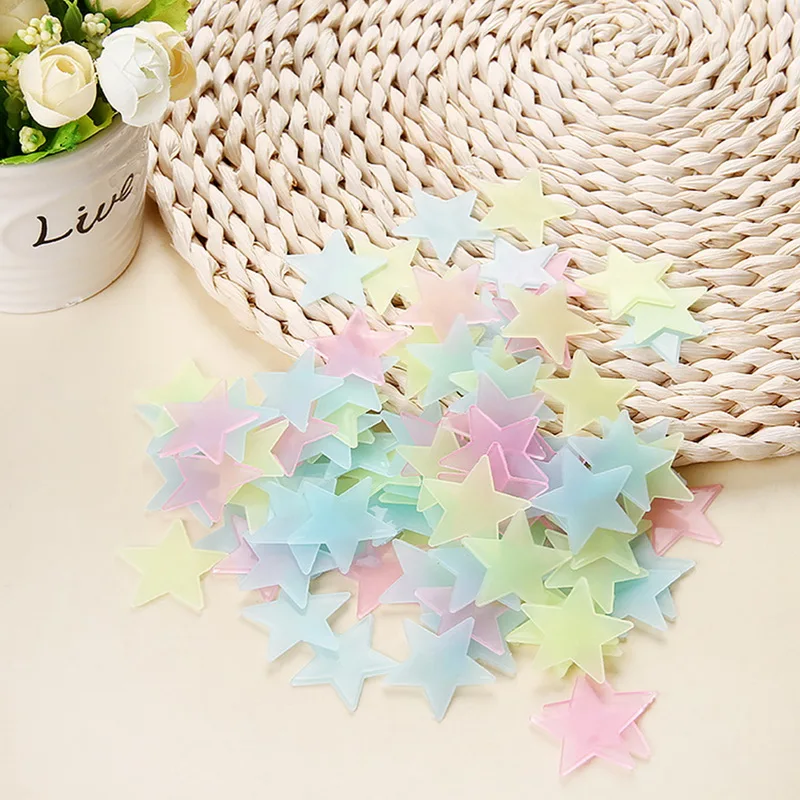 

100pcs Colorful Night Glow Stars Luminous Stickers Children's Room Fluorescent Plastic PVC Wall Stickers Decorating Kids Bedroom