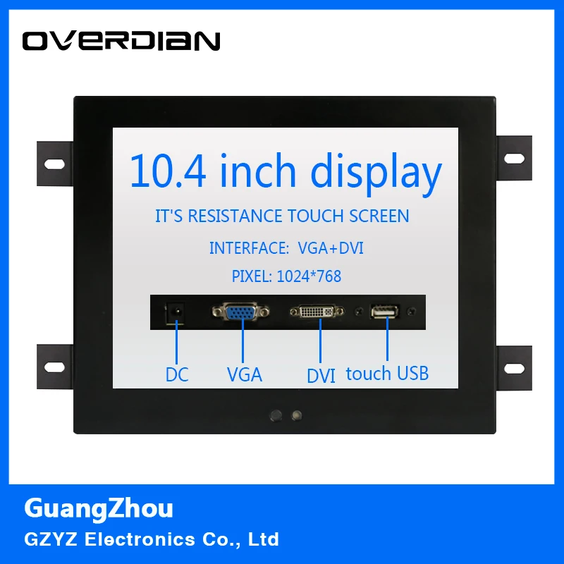 10,4/10 "VGA/USB/DVI Интерфейс сопротивление Сенсорный экран монитора компьютера металлический корпус Встроенный ЖК-Monitor1024*768 вешалка