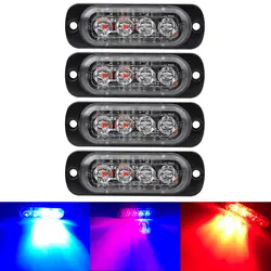 4LED ультра-тонкий Strobe Light 12-24 В автомобиля мотоцикла стороны света красный синий белый янтарь грузовик Предупреждение strobe полиции light