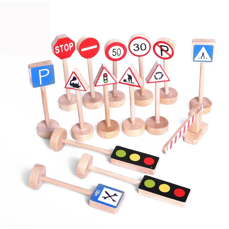 

New 16PCS Colorful Wooden Street Traffic Signs Parking Scene Kids Children Educational Toy Set For Kids Birthday Gift