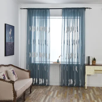 

Terylene yarn Sheer Curtains Feather Pattern Window Drapes Embroidery Tulle Voile Curtains Rod Pocket for living room bedroom