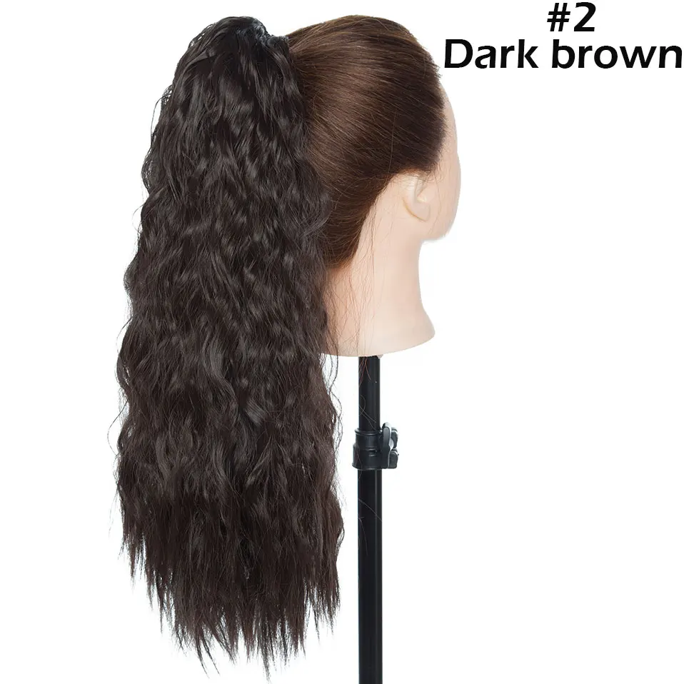 SNOILITE 18 дюймов длинная кукурузная водяная плойка с хвостом для наращивания волос на шнурке накладной хвост для женщин - Цвет: dark brown
