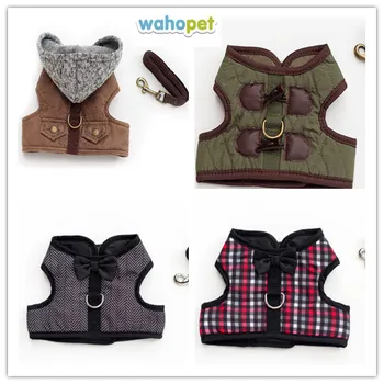 

New style High quality pet dog cat kitten harness vest plaid black white leash one set