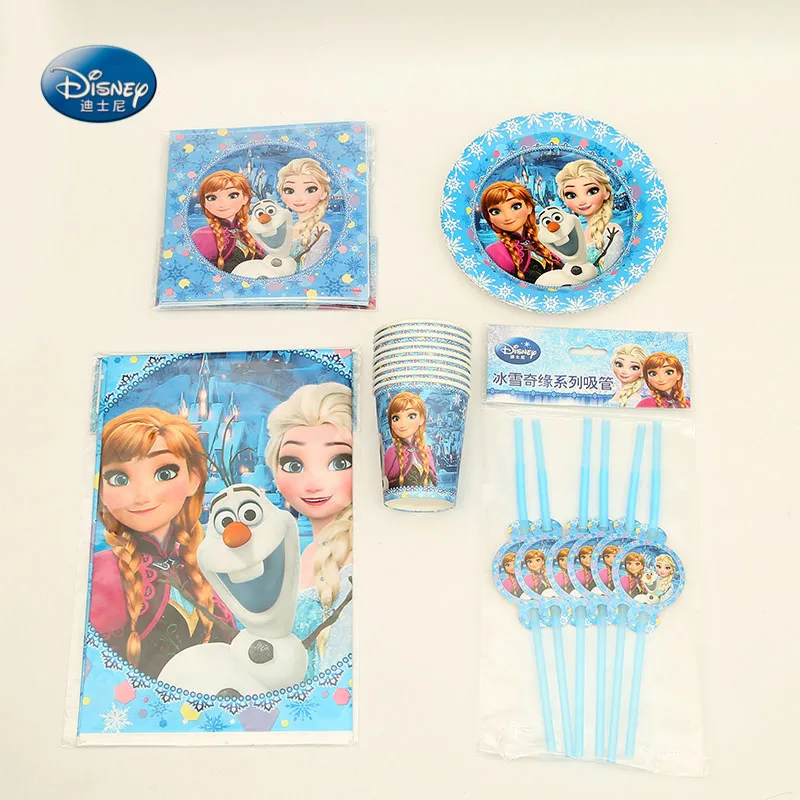 

103pcs Frozen Party Suitable For 24 People Tableware Set Cup+Napkin+Tablecover+Straw Birthday Party Decorations Kids Favor