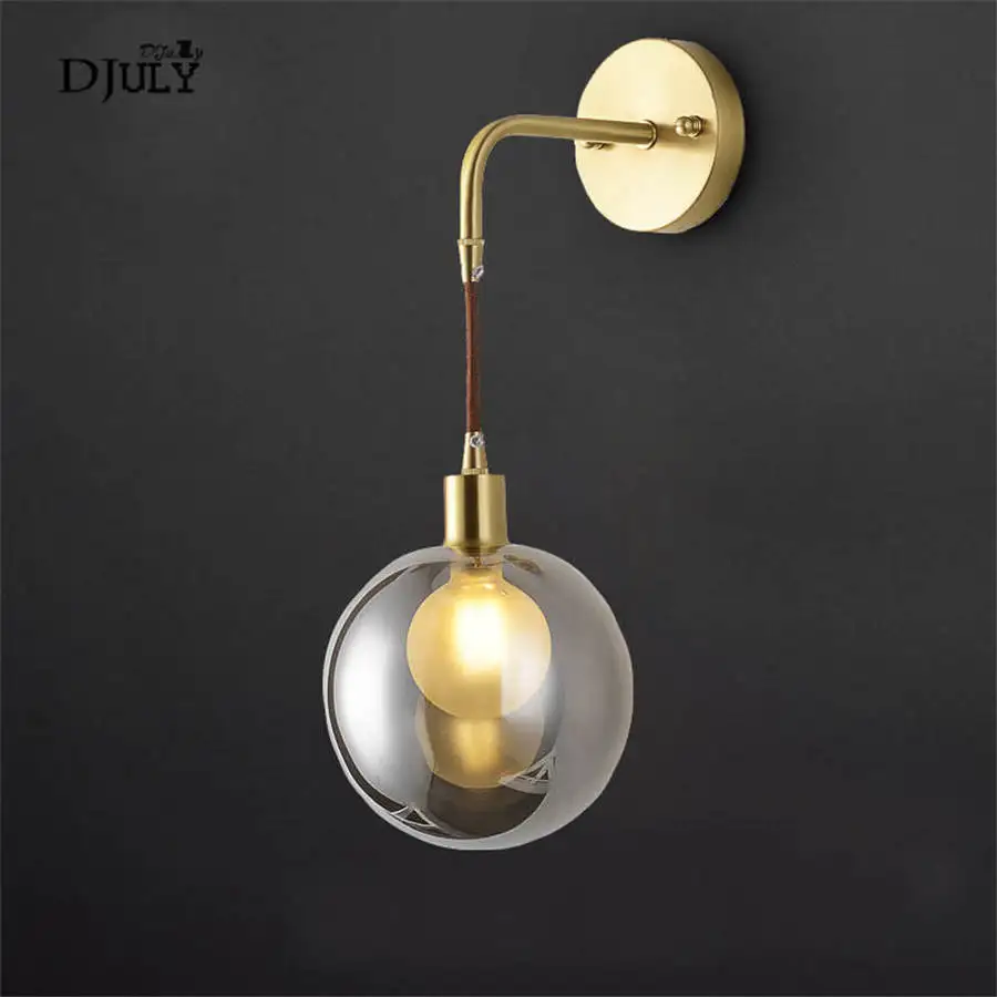 الشمال الدخان الرمادي كرة زجاجية النحاس الجدار مصباح لغرفة النوم الحمام السلالم الرئيسية ديكو الغرور led مرآة ضوء الذهب السرير مصابيح