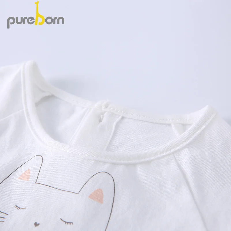 Pureborn Baby/боди с короткими рукавами; одежда для малышей с круглым вырезом; одежда для маленьких мальчиков и девочек; комбинезон для младенцев; комбинезоны; Одежда для новорожденных