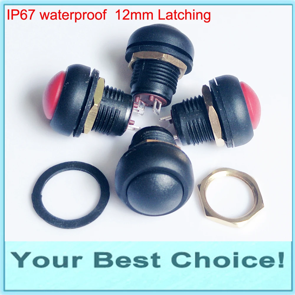 

100pcs/Lot 12mm Latching ON-OFF IP67 Waterproof Plastic Push Button Switch (DHL Free Shipping)