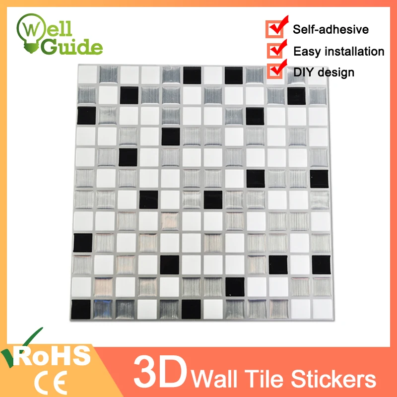 3D Wall Sticker Mosaic Brick Self-Adhesive Wall paper for Kitchen Bathroom Home Waterproof DIY Wall Stickers Wall Decal Sticker