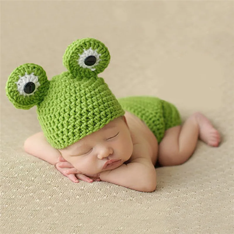 

Handmade Frog Pattern Kids Hats for Girl Knitted Crochet Cute Beanie Boy Costume Hat Photography Props Caps Bonnet Bebe