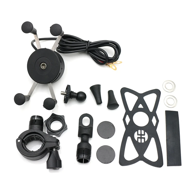 Universal Motorcycle Mobile Phone Handlebar Bracket Usb Charger For 3.6-6 Inches