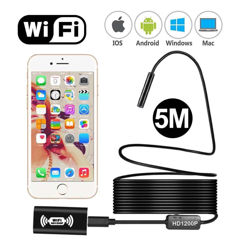 Wifi Endoscope Camera Hd 1200p 8mm Mini Wireless Endoscope Cam Android Ios Ypc110b 5m Semirigid