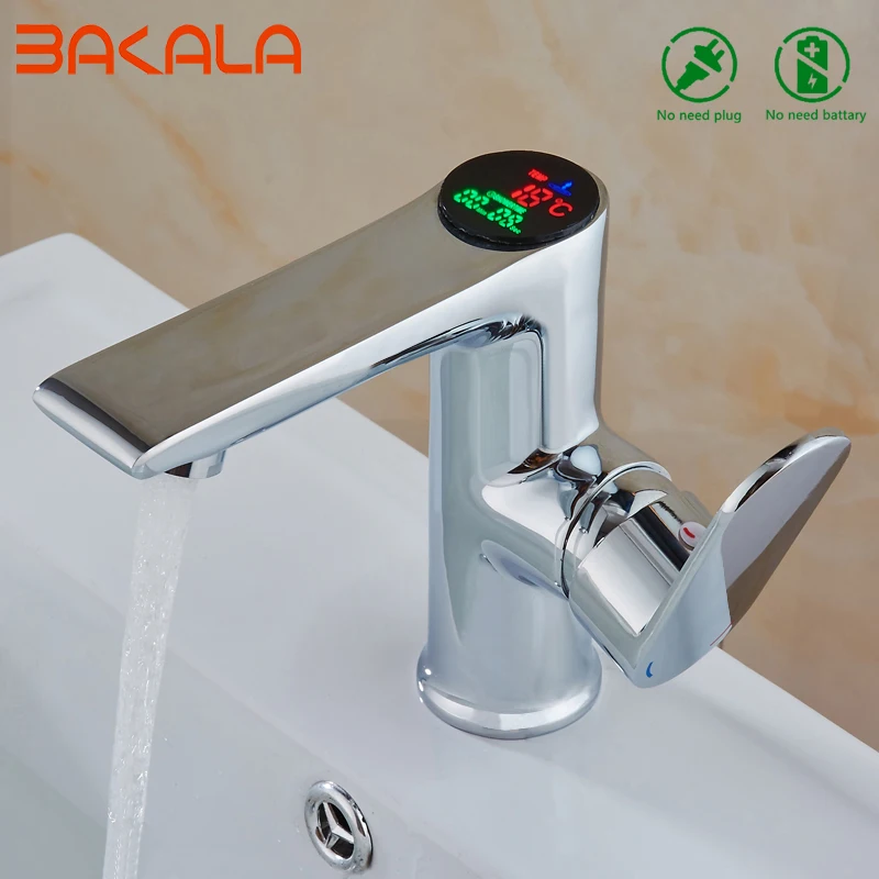 

Chrome Polished LED Bathroom Sink Faucet Deck With Intelligent Digital Display Basin Faucet Cold And Hot Water faucet Mixer Tap