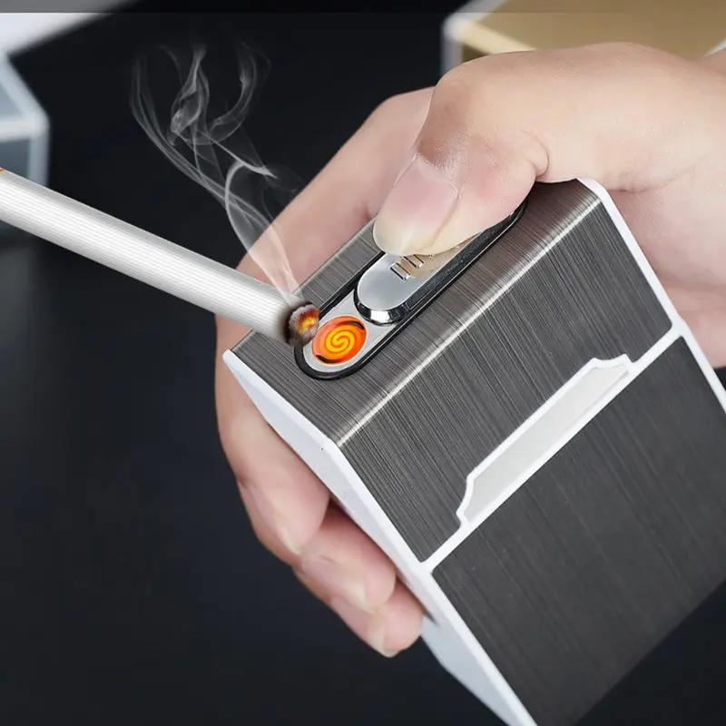 

Portable USB Electronic Cigarette Case Box With Lighter 20pcs Cigarette Holder USB Charging Lighter Gadgets For Men