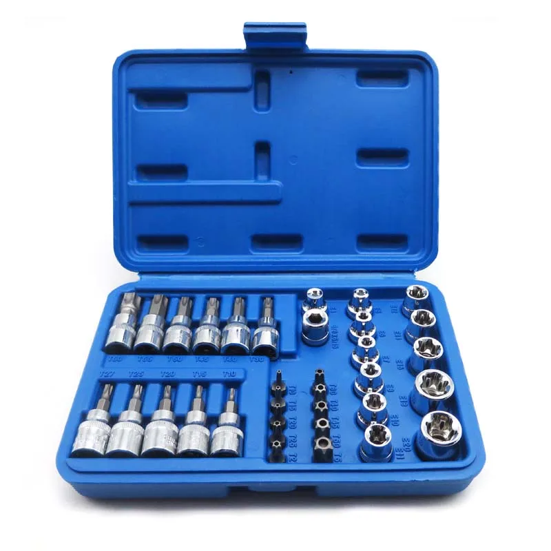 

34PC Torx Star Sockets And Bit Set Female E-torx Security Bits 3/8 Drive Bit Socket Set Tamper Proof Cr-v