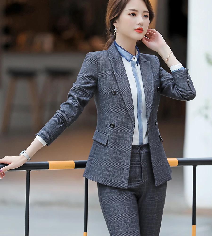Для женщин высокое качество полосатый костюмы работы брючные костюмы для офисный официальный для женщин бизнес одежда жилет Блейзер и