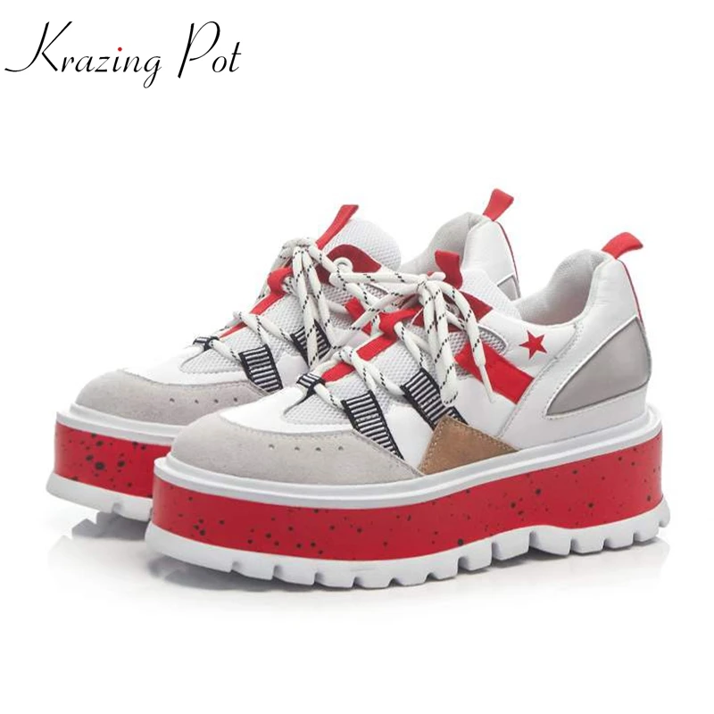 

Krazing Pot air mesh superstar round toe flat platform causal fairy decoration gladiator Female mixed color vulcanized shoes Lz1