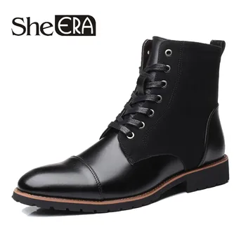 

2019 New Leather Men Ankle Boots Vintage Lace Up High Top Shoes Fashion Winter Autumn Warm Short Boots Casual Oxfords Outdoor