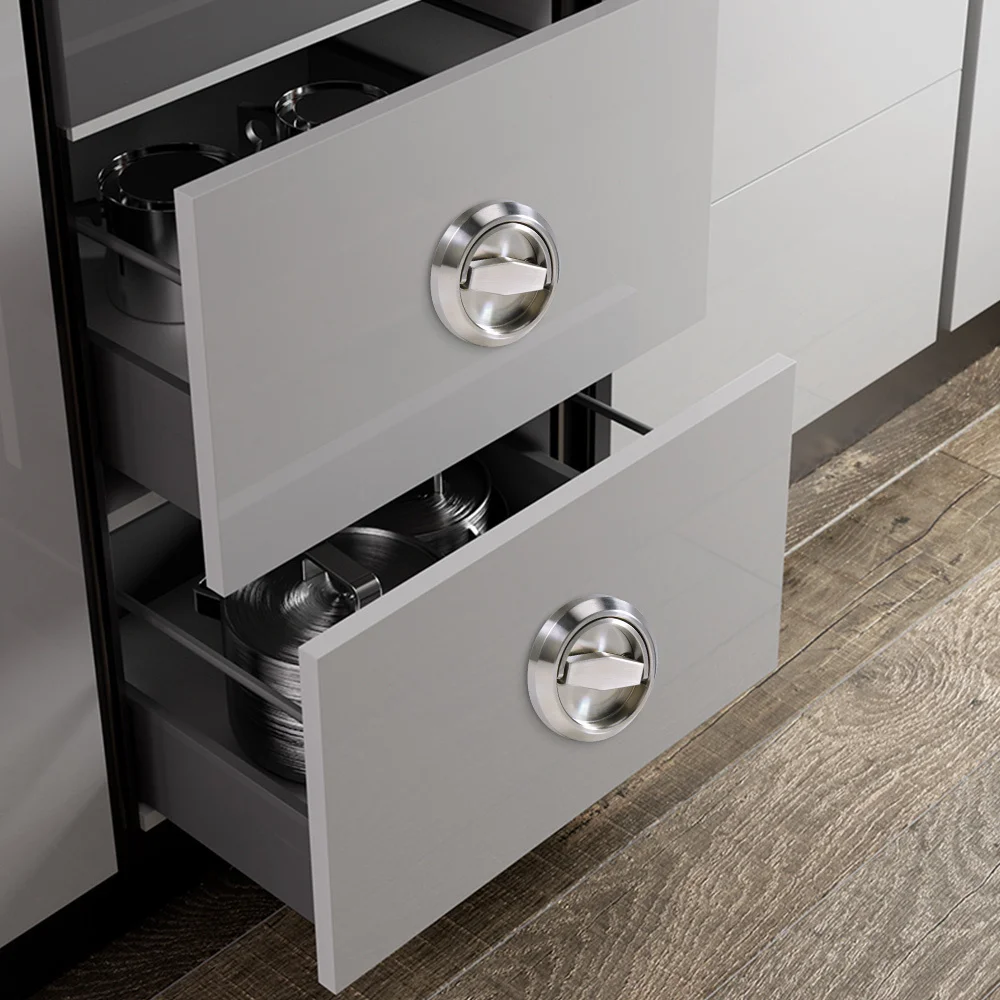 Stainless Steel Hidden Cabinet Knobs And Handles Round Recessed