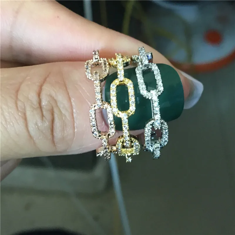 

2019 Fashion chain ring 925 Sterling silver pave AAAAA Cz wedding band rings for women Bridal Party Jewelry