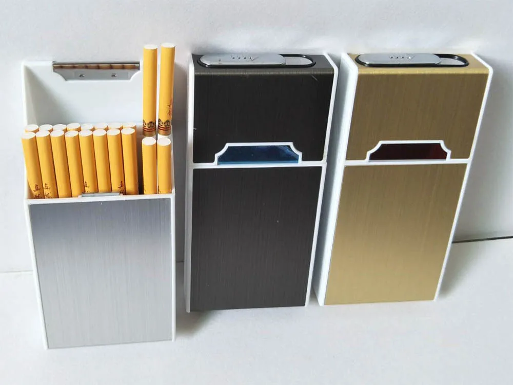

USB lighter cigarette case for 20PCS 100mm long cigarettes pack