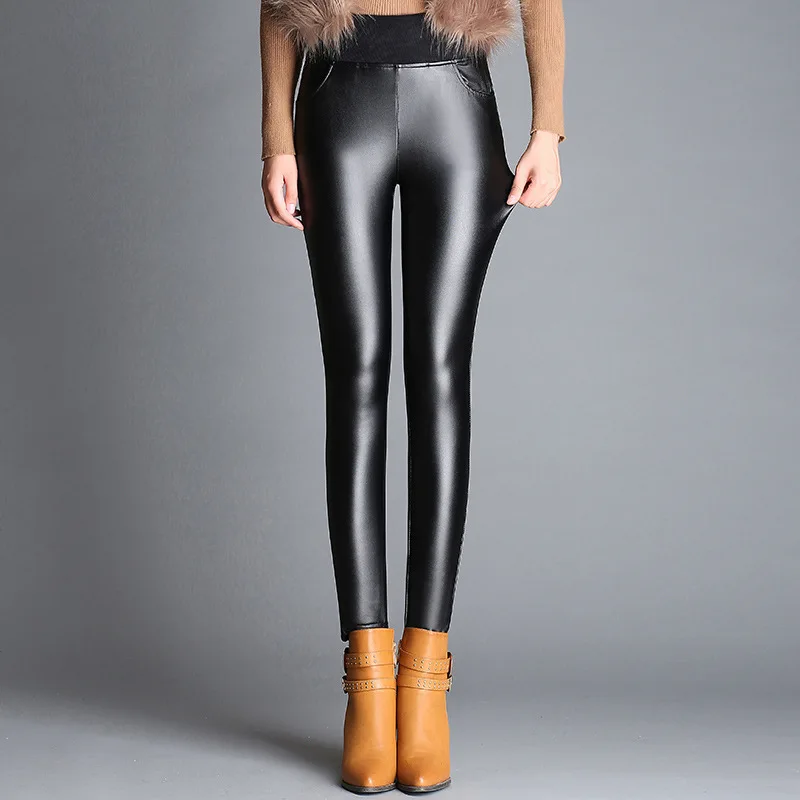 

2020 New Arrival Women High waist stretch Pencil PU Leather pants Female Slim Skinny Lady leggings 3 colors Plus size
