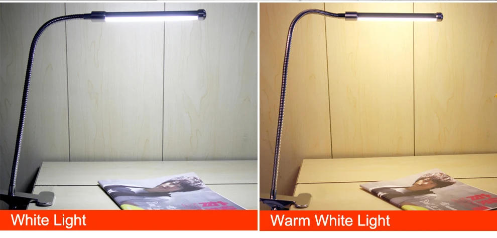 Светодиодный настольная лампа с гибким зажимом лампы для чтения белый светильник+ теплый светильник для защиты глаз спальня офисный Рабочий светильник для учебы