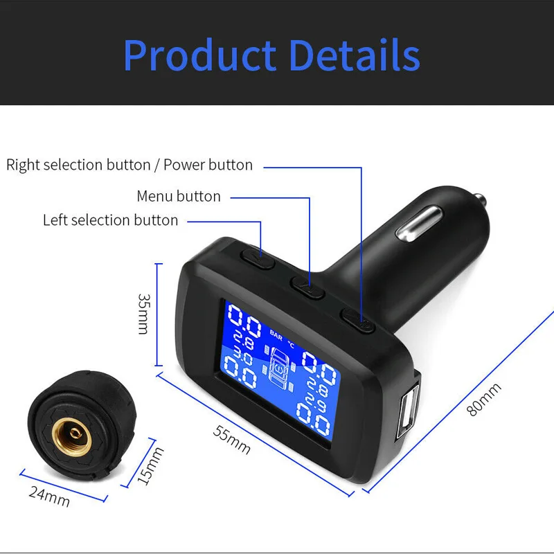 Автомобильный TPMS внешняя система контроля давления в шинах Авто 4 внешних датчика прикуривателя давления в шинах цифровой жидкий дисплей