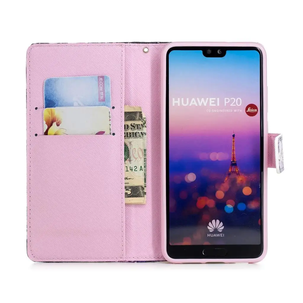 Кожаный флип-чехол-бумажник для huawei Y5 Y6 Y7 Prime Honor 7A 7C 7S 7X P20 9 10 Lite P Smart Plus Z Flower LOVE Heart