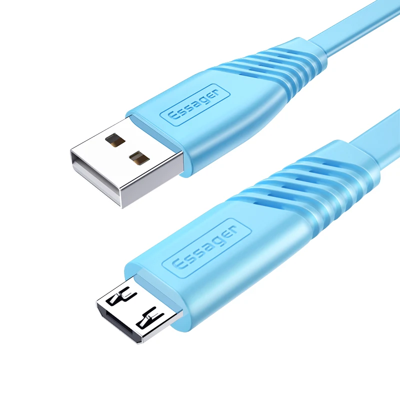 Essager плоский Micro USB кабель для samsung Xiaomi htc Android 2.4A Быстрая зарядка данных кабель Microusb кабель для мобильного телефона - Цвет: Blue