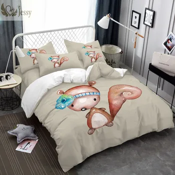 

High Quality Bedding Set Male Fox with Blue Flower on Head Bed Linens Set Queen King Size Bedclothes
