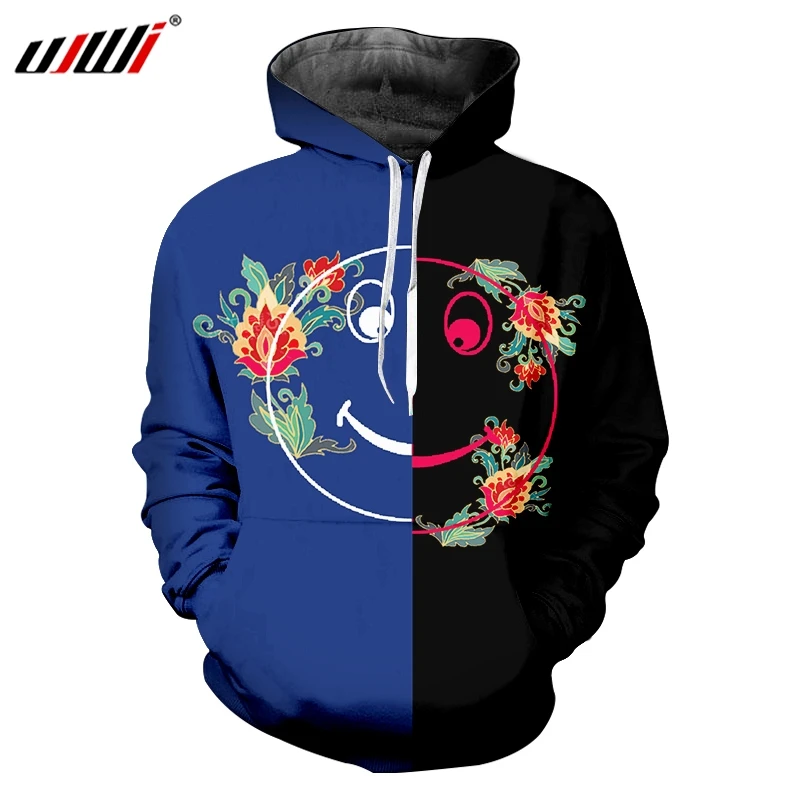 Ujwi New Men's 3d Printed Funny Hoodies Colored Flowers Pattern