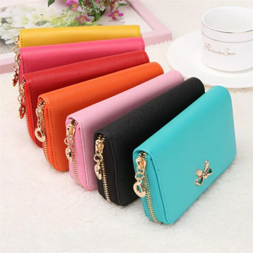 Durable Fashion wallet women Women Korean Cute Bowknot Purse Solid Wearable Short Wallet Handbag