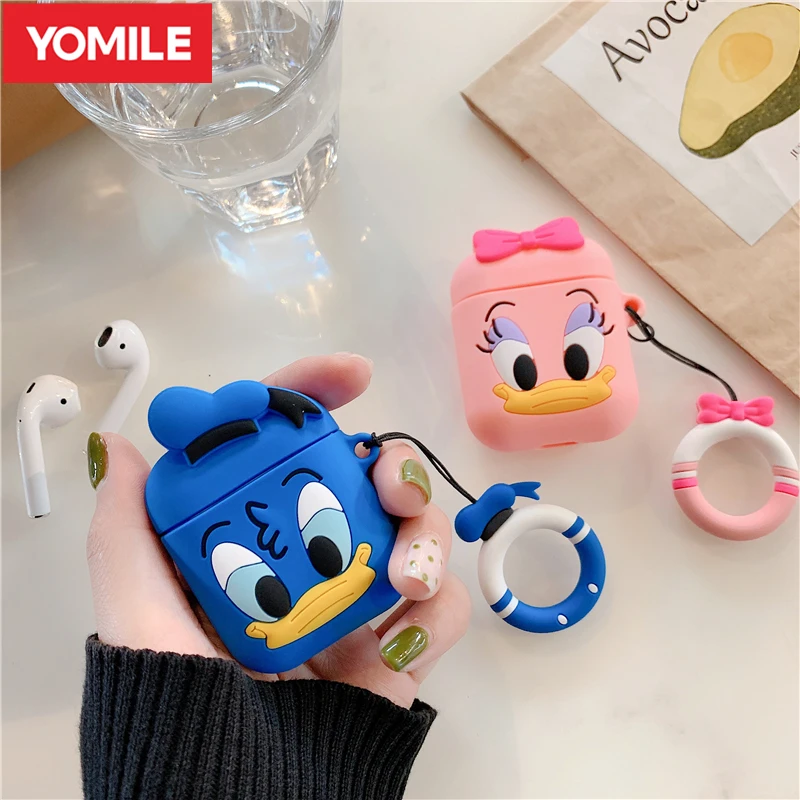 

3D Cute Cartoon Earphone Cover For Apple AirPods 2 Earpods Soft Silicone Case Protection Bluetooth Air Pods Accessories Key Ring