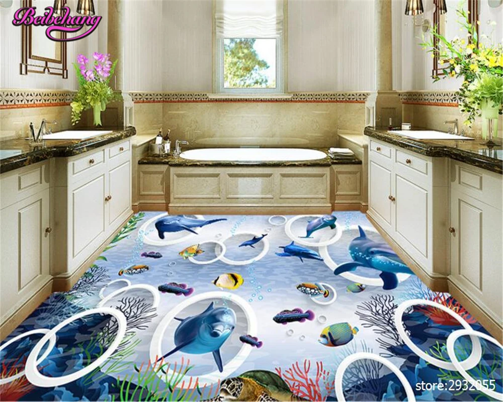 

beibehang papel de parede Fashion simple minimalist wallpaper world dolphin bathroom floor children's room tapety 3d flooring