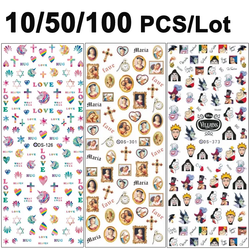 Наклейка для ногтей 10/50/100 шт./лот водная переводная наклейка Единорог Дева Мария