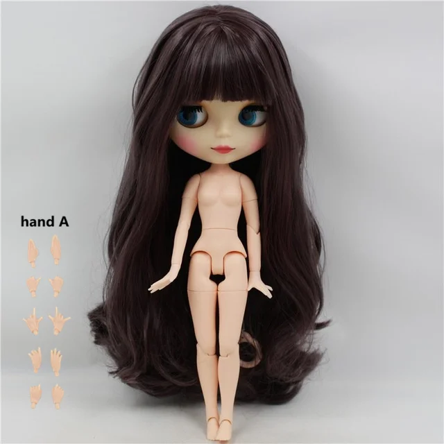 Blyth кукла Обнаженная с челкой глубокий фиолетовый длинные волнистые волосы bjd 1/6 шарнир боди костюм для DIY модель игрушки - Цвет: doll with hands A