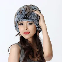 Ручной работы зимние Для женщин натуральная Трикотажные Кролика Рекс Мех животных шапки женский Мех животных Шапки леди Защита для ушей vf0444