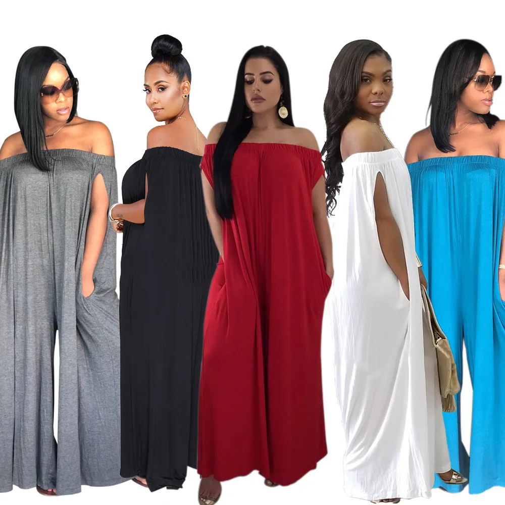 2019 Fashion Summer Casual Ladies Loosed Jumpsuits Sexy Off Shoulder Slash Neck Long Outfit Sleeveless Overalls Women StreetWear