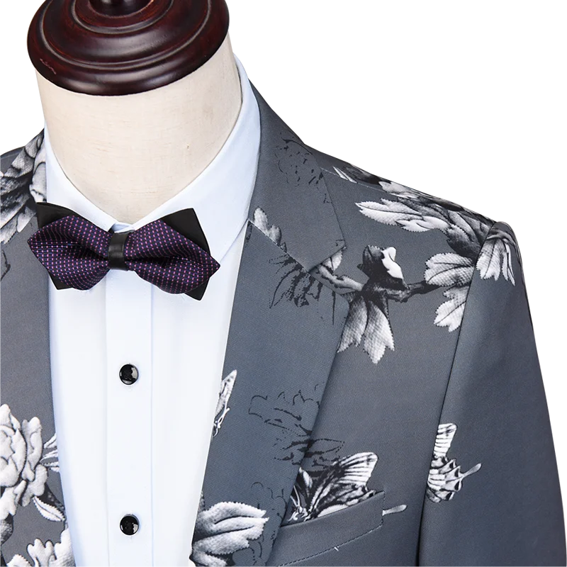 Jacquard Suit Men Wedding Suits Smoking Jacket Grey Pattern Suit Floral Groom Tuxedo Slim Fit Men Blazer Prom Terno Masculino