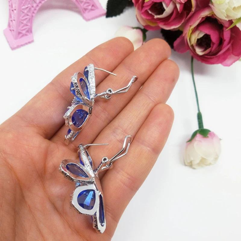 K's Gadgets, большие женские серьги с голубыми кристаллами в виде цветка, для помолвки, свадьбы, коктейля, модные серебряные серьги из розового золота