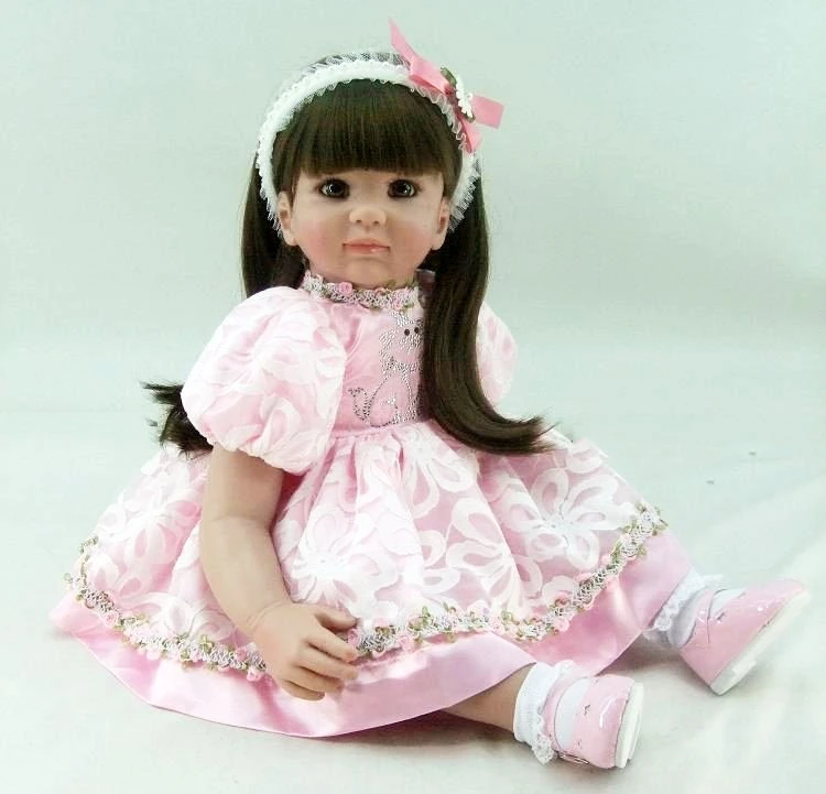 

Pursue 24"/60 cm Cute Lifelike Princess Toddler Baby Alive Doll Reborn Silicone Toddler Girl Doll Soft Cotton Body with Headband
