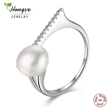 

Hongye 925 Sterling Silver with Natural Freshwater Pearl Rings Jewelry for Women 2020 Chic Design Fashion for Party with Box