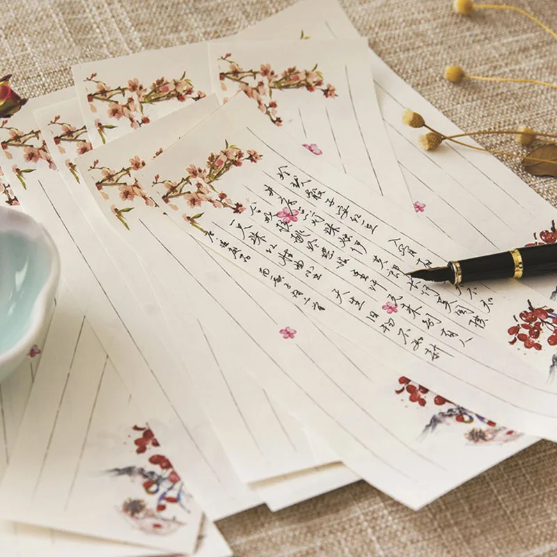 10 шт. в китайском стиле, винтажная бумага с милыми буквами, офисные канцелярские принадлежности, свадебное письмо-приглашение, бумага для письма, открытка для сообщений