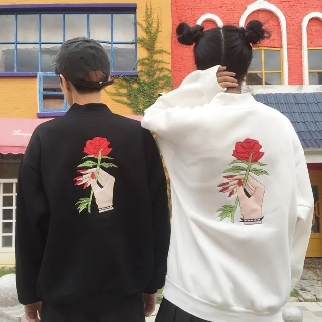 Women Men Hoodies  Harajuku Rose Couple  Sweatshirt Autumn 