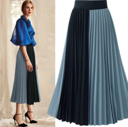 Elastic High Waist Midi Skirt Female Hit Colors Patchwork Chiffon Loose Big Size Casual Summer Autumn Skirts Fashion New