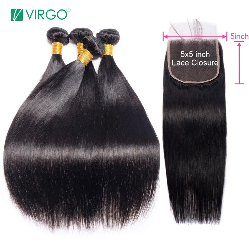 Virgo Peruvian Straight Hair Bundles With Closure 5x5 Lace Closure With 2 3 Bundles 4 PCS Remy Human Hair Bundles With Closure Virgo Peruvian Straight Hair Bundles With Closure 5x5 Lace Closure With 2 3 Bundles 4 PCS Remy Human Hair Bundles With Closure