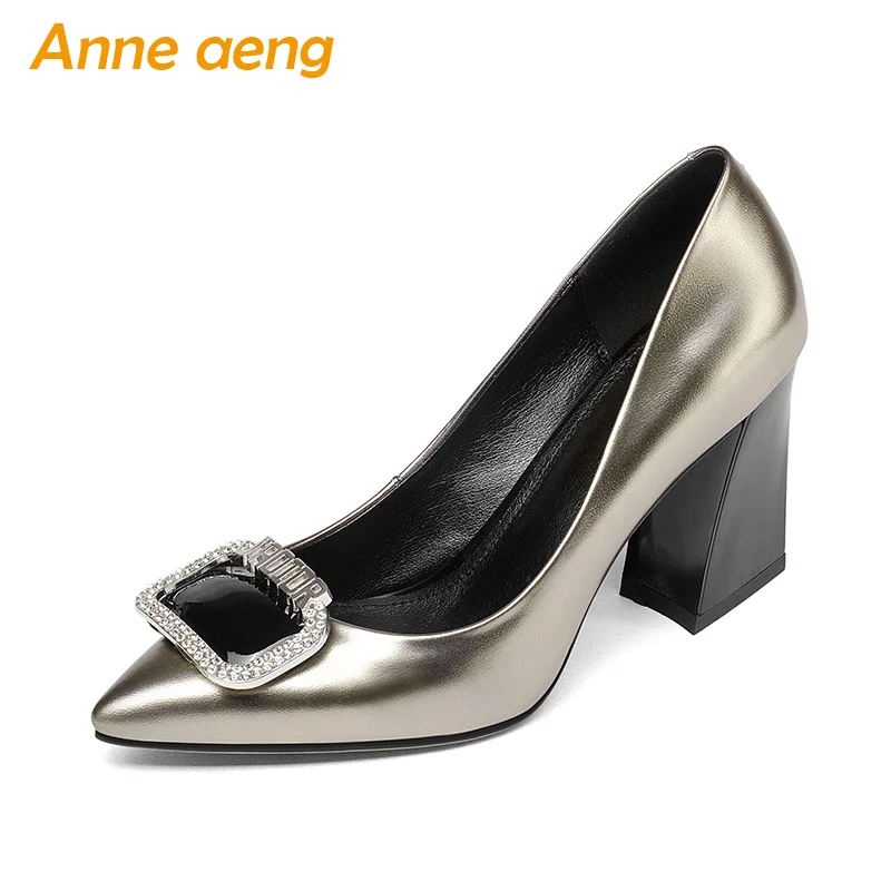 

New Genuine Leather Women Pumps High Heels Pigskin Insole Pointed Toe Sexy Fashion Bridal Wedding Women Shoes Champagne Pumps
