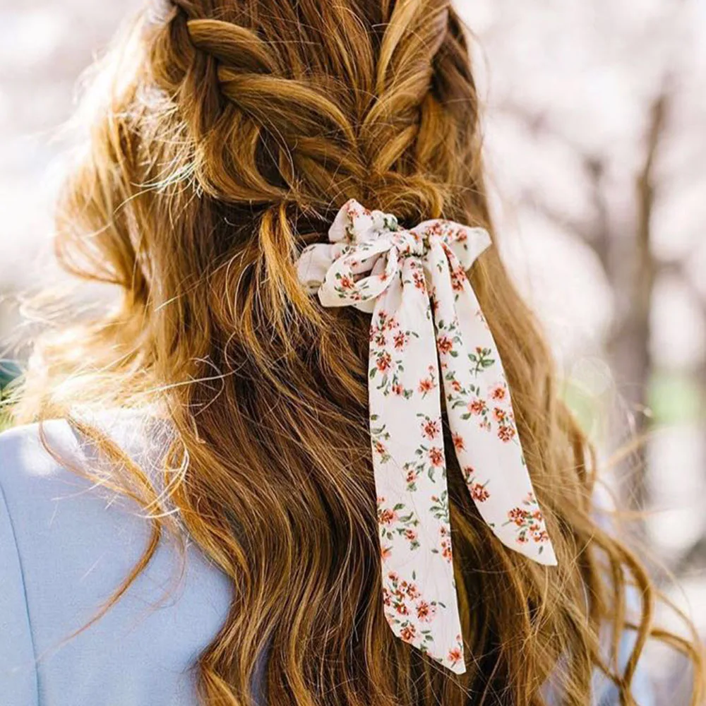 Для женщин в горошек с цветочным принтом бантик из тесьмы для волос Группа Веревка резинка для волос для хвоста зажим для волос аксессуары