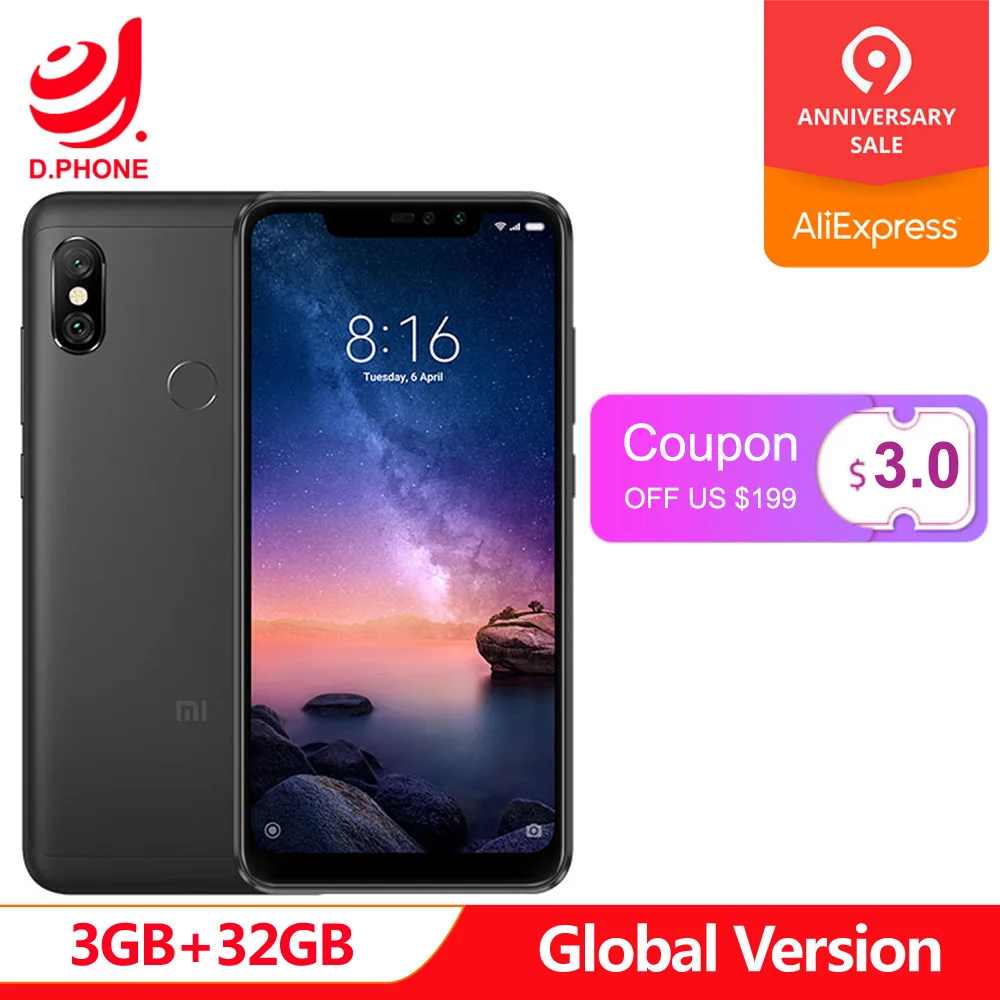 

Spain 3 WORK DAYS Global version Xiaomi Redmi Note 6 Pro 6.26" FHD Snapdragon 636 3GB RAM 32GB ROM LTE 4000mAh note6 Smartphone