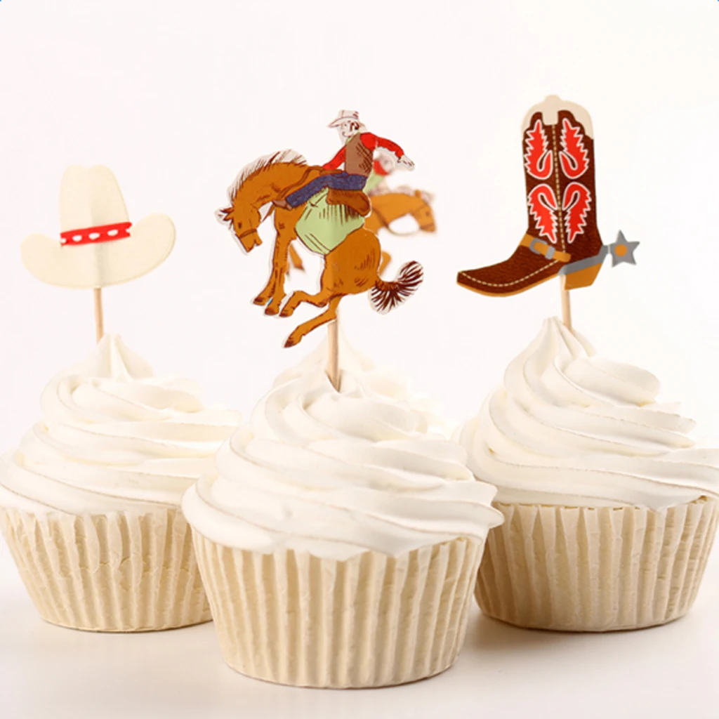 24 Pieces Cowboy Cupcake Picks Cake Toppers Party Decoration
